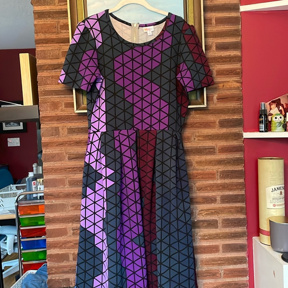 Lularoe Amelia Dress Diamond Geometric Pattern Multicolor NWOT